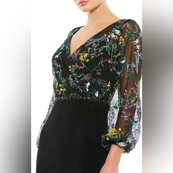 Bishop Sleeve V-neckline Wrap Over Torso Column Dress by Mac Duggal NWT - Picture 4 of 8